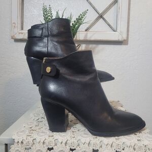 LOISE ET CIE  Black Leather Block Heel Ankle Boots with Buckle Back Detail 8.5